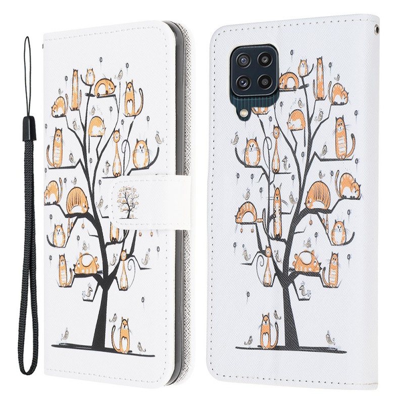 Folio Deksel Til Samsung Galaxy M32 Med Kjede Funky Cats Med Stropp