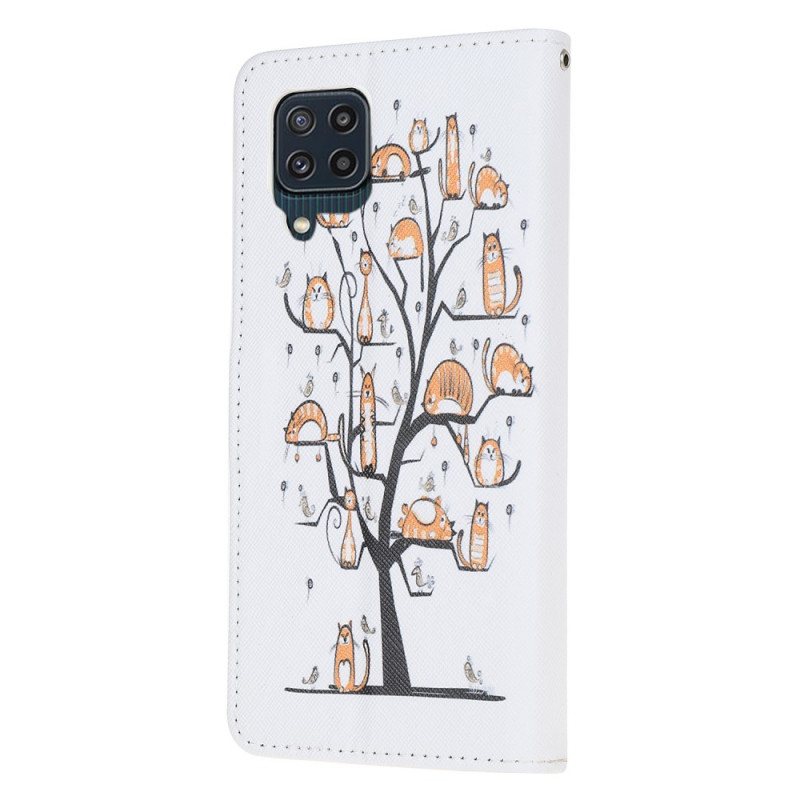 Folio Deksel Til Samsung Galaxy M32 Med Kjede Funky Cats Med Stropp