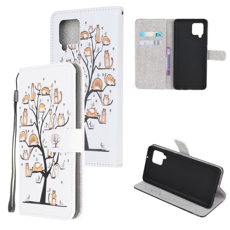 Folio Deksel Til Samsung Galaxy M32 Med Kjede Funky Cats Med Stropp