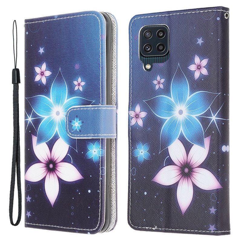 Folio Deksel Til Samsung Galaxy M32 Med Kjede Lunar Strap Blomster