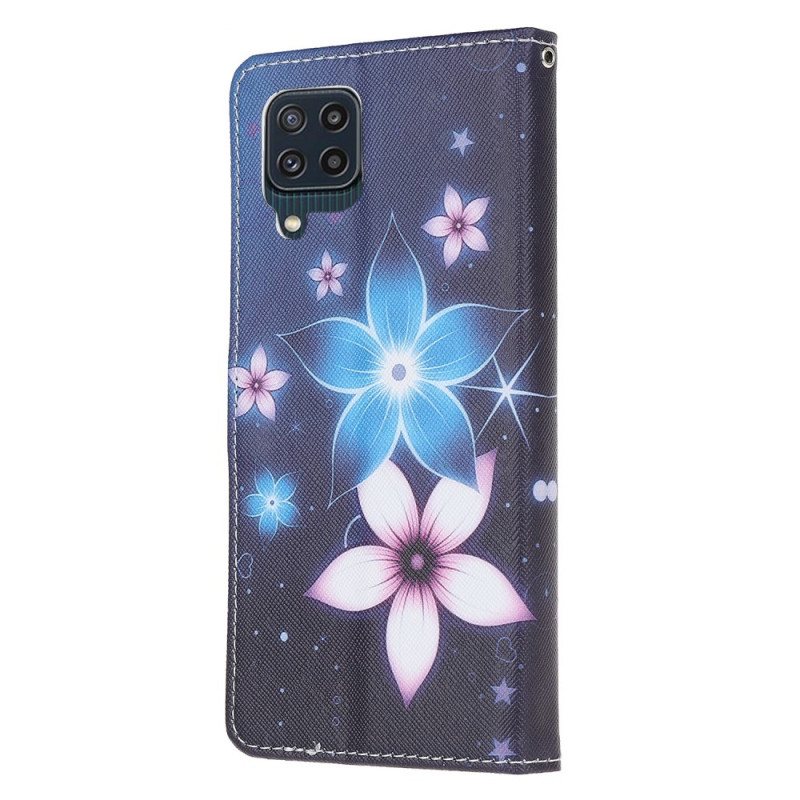 Folio Deksel Til Samsung Galaxy M32 Med Kjede Lunar Strap Blomster