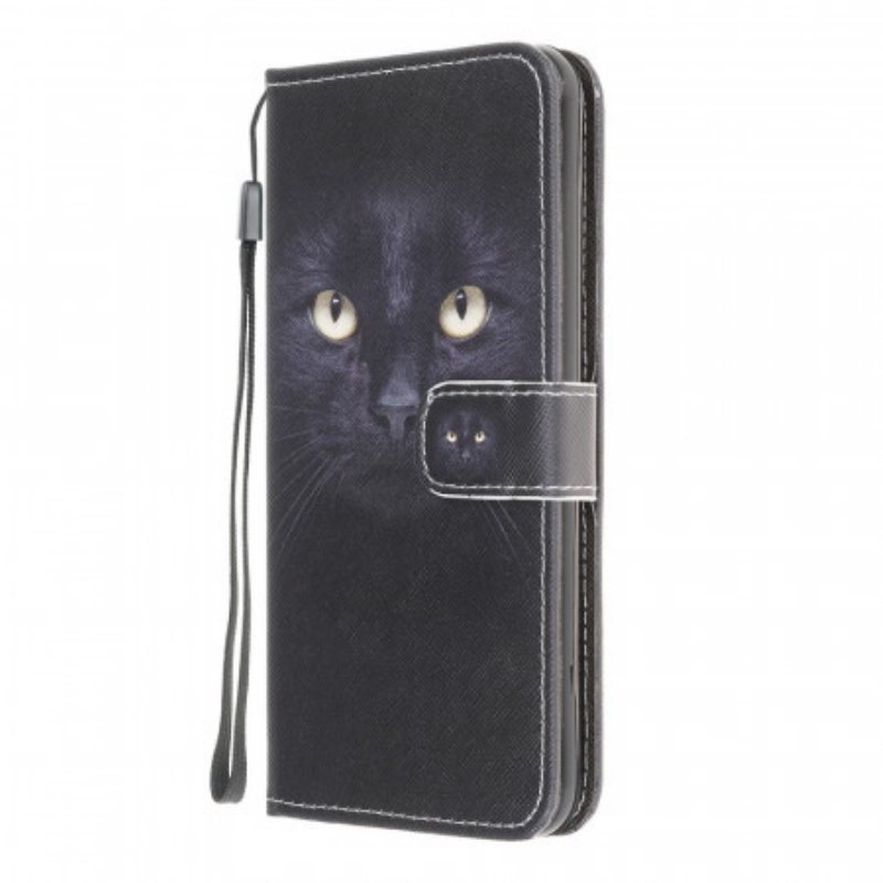 Folio Deksel Til Samsung Galaxy M32 Med Kjede Strappy Black Cat Eyes