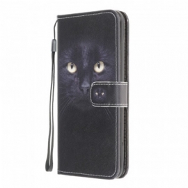 Folio Deksel Til Samsung Galaxy M32 Med Kjede Strappy Black Cat Eyes
