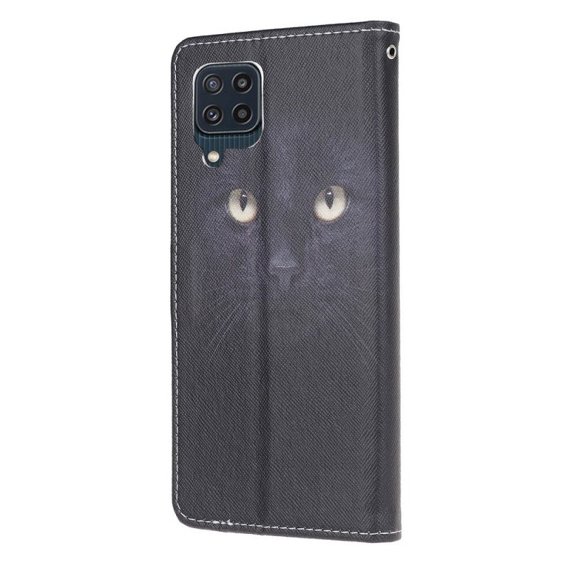 Folio Deksel Til Samsung Galaxy M32 Med Kjede Strappy Black Cat Eyes