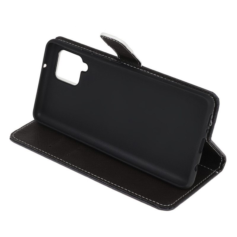 Folio Deksel Til Samsung Galaxy M32 Med Kjede Strappy Black Cat Eyes