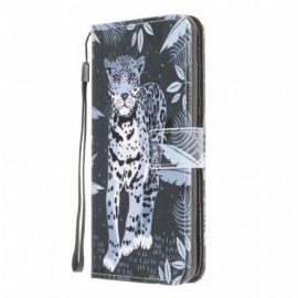Folio Deksel Til Samsung Galaxy M32 Med Kjede Strappy Leopard