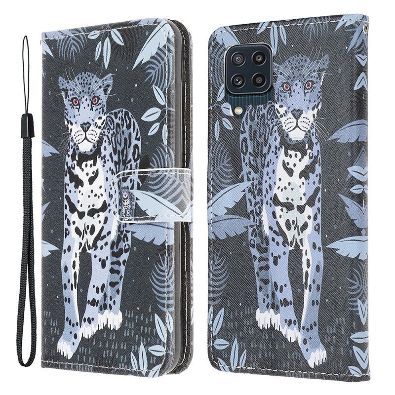 Folio Deksel Til Samsung Galaxy M32 Med Kjede Strappy Leopard