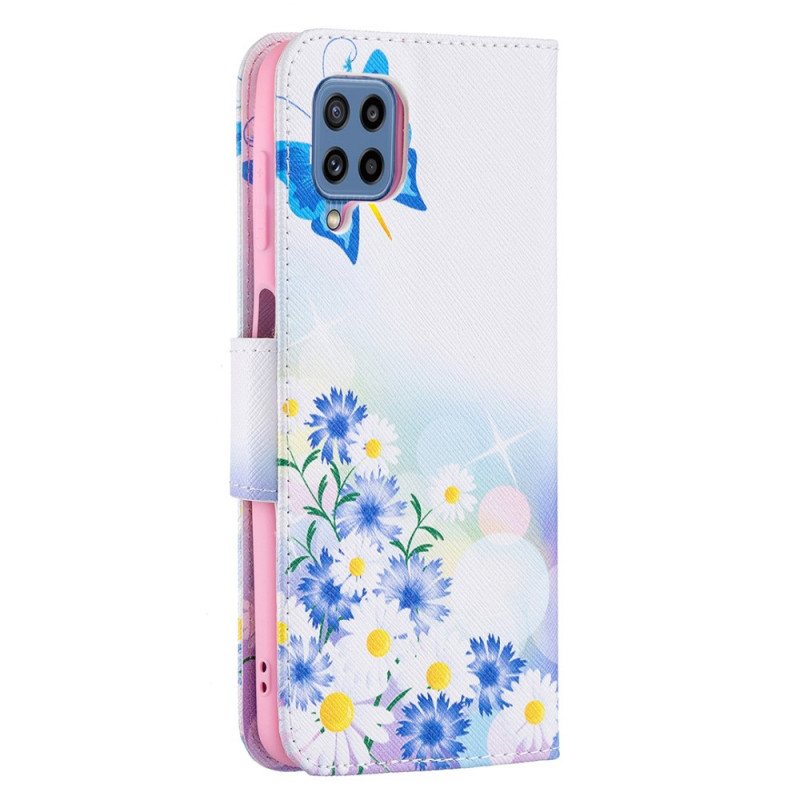 Lærdeksel Til Samsung Galaxy M32 Malte Sommerfugler Og Blomster