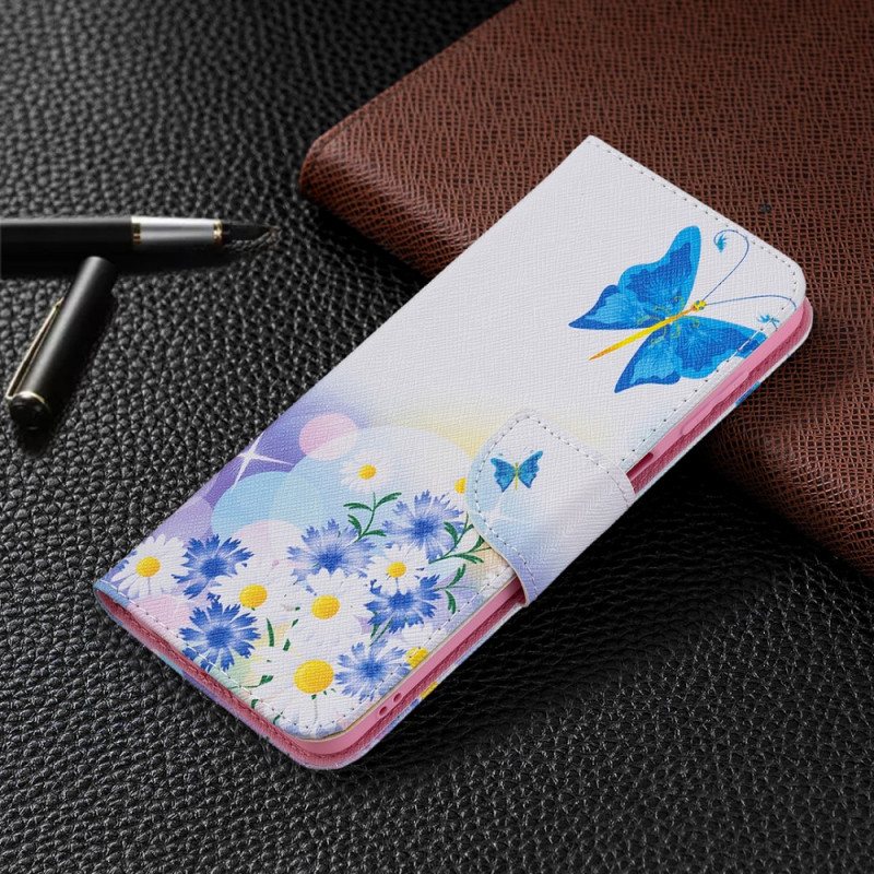 Lærdeksel Til Samsung Galaxy M32 Malte Sommerfugler Og Blomster