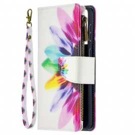 Folio Deksel Til Samsung Galaxy S21 Plus 5G Akvarell Blomsterpose Med Glidelås