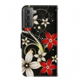 Folio Deksel Til Samsung Galaxy S21 Plus 5G Med Kjede Fargerike Strappy Blomster