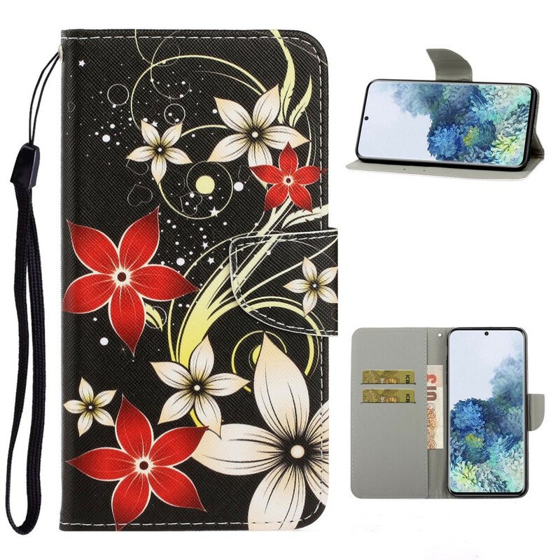 Folio Deksel Til Samsung Galaxy S21 Plus 5G Med Kjede Fargerike Strappy Blomster