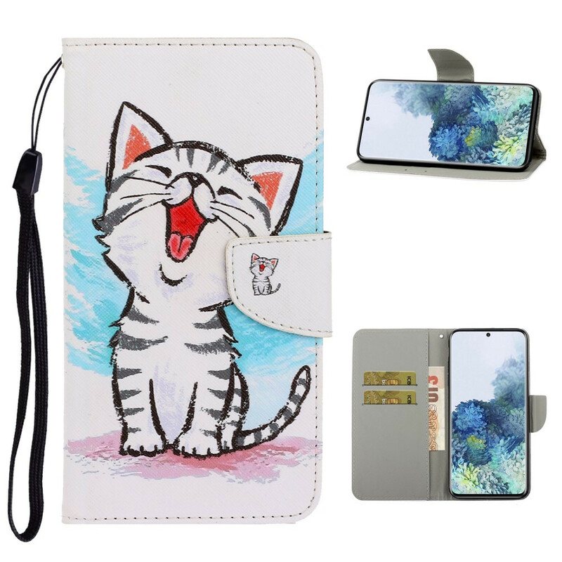 Folio Deksel Til Samsung Galaxy S21 Plus 5G Med Kjede Strappy Color Kitten