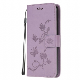 Lærdeksel Til Samsung Galaxy M21 Med Kjede Thong Sommerfugler Og Blomster
