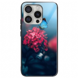 Deksel iPhone 16 Pro Mobildeksel Herdet Glass Blomster Og Sommerfugl