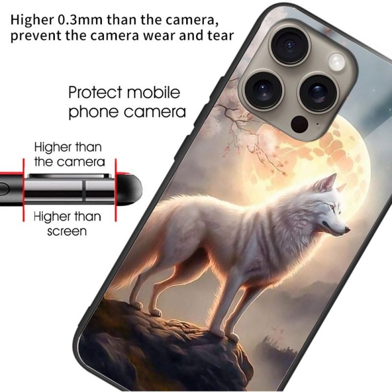 Deksel iPhone 16 Pro Moonlight Wolf Herdet Glass