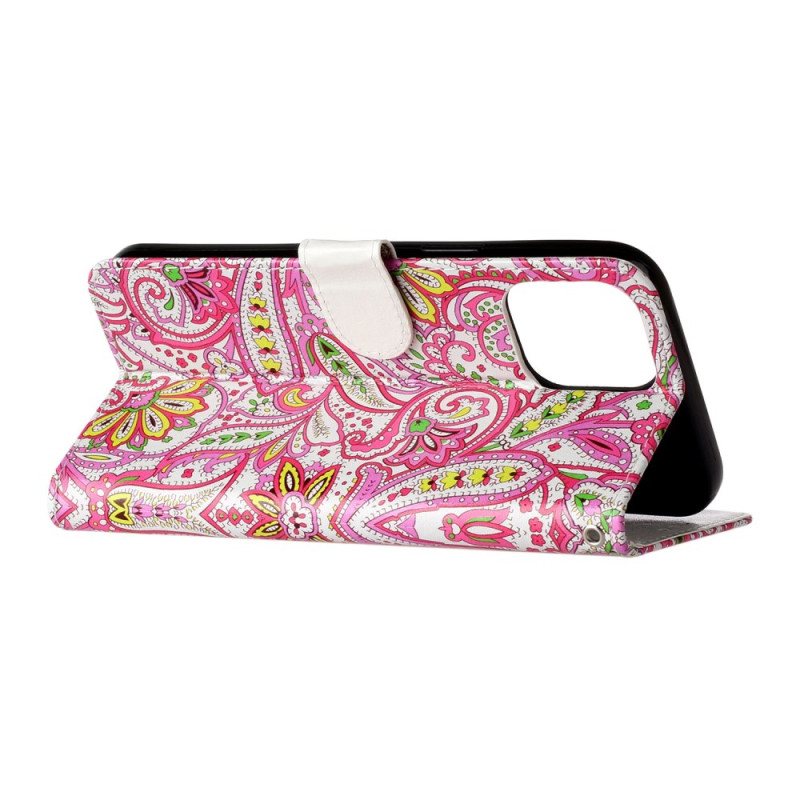 Folio Deksel iPhone 16 Pro Strappy Med Blomstertrykk