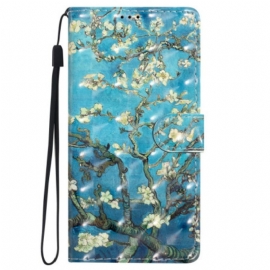 Lærdeksel Folio Deksel iPhone 16 Pro Mobildeksel Blomsterkunst Med Stropp