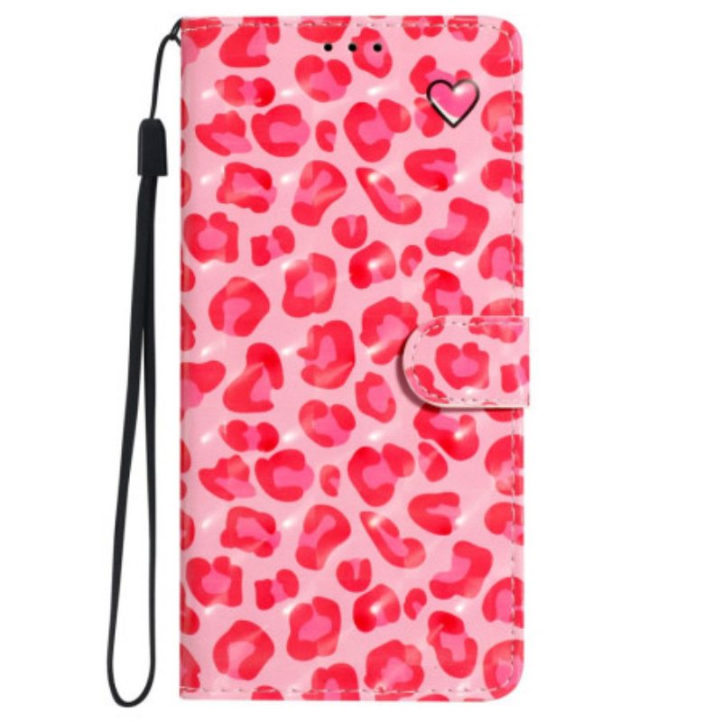 Lærdeksel Folio Deksel iPhone 16 Pro Mobildeksel Rosa Leopardstropp