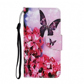 Folio Deksel Til Samsung Galaxy M11 Butterflies Floral Lanyard