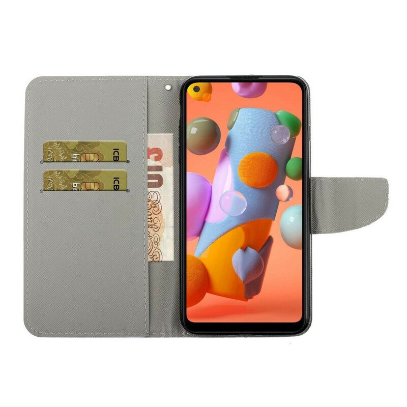 Folio Deksel Til Samsung Galaxy M11 Mesterlige Blomster Med Stropp