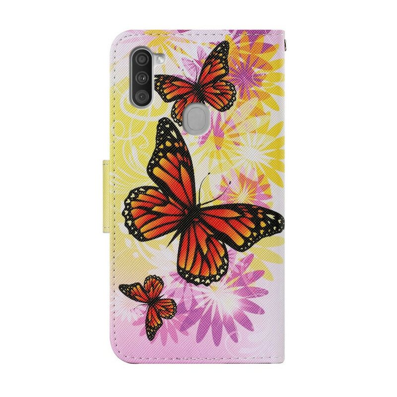 Folio Deksel Til Samsung Galaxy M11 Sommerfugler Og Sommerblomster