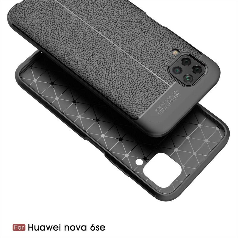 Deksel Til Huawei P40 Lite Dobbel Linje Litchi Leather Effect