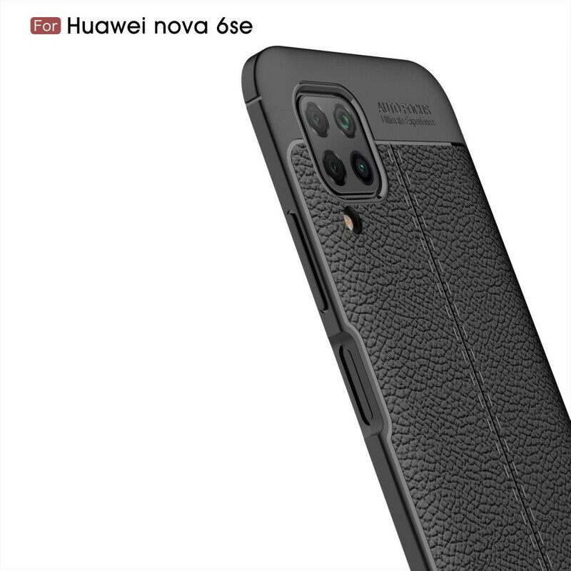 Deksel Til Huawei P40 Lite Dobbel Linje Litchi Leather Effect