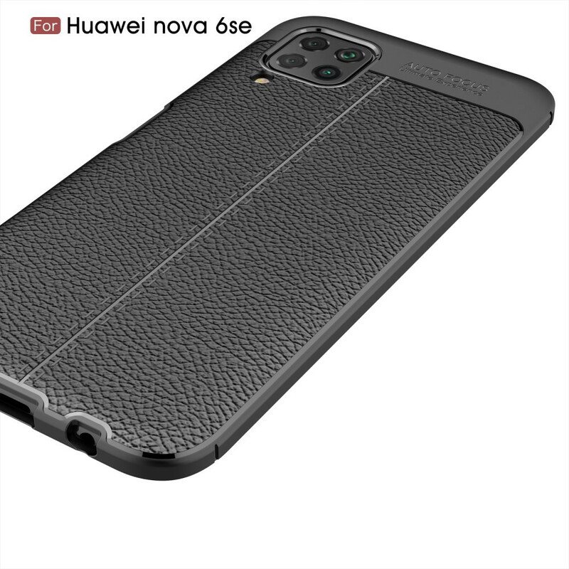 Deksel Til Huawei P40 Lite Dobbel Linje Litchi Leather Effect