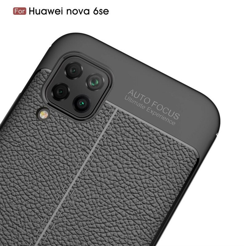 Deksel Til Huawei P40 Lite Dobbel Linje Litchi Leather Effect