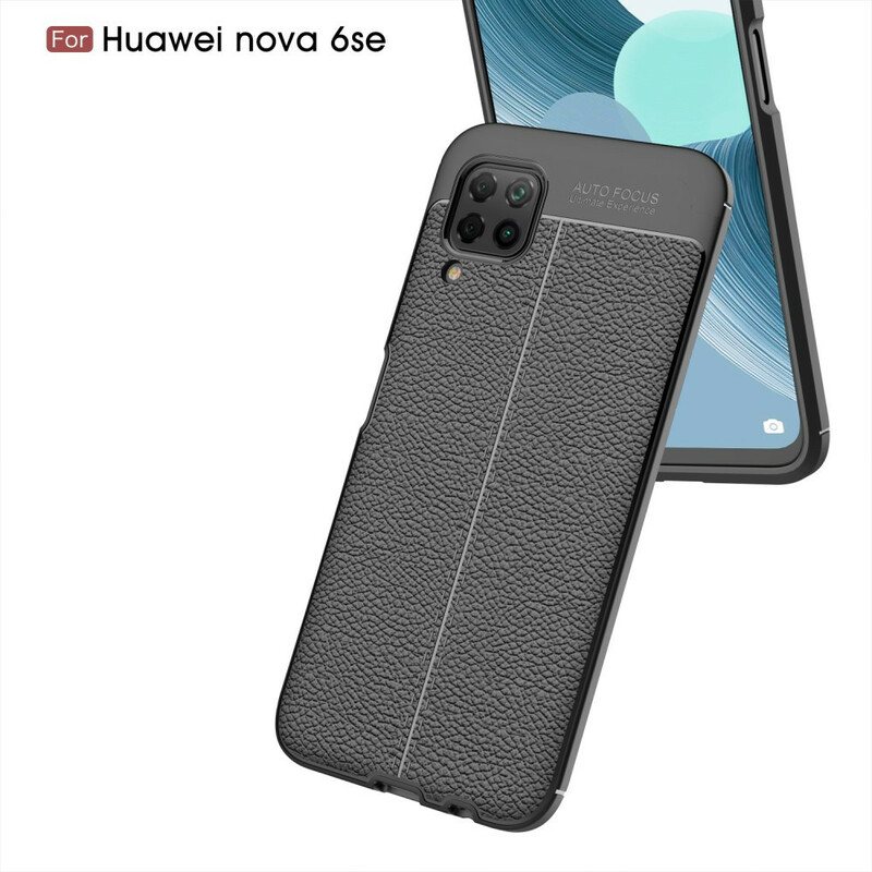 Deksel Til Huawei P40 Lite Dobbel Linje Litchi Leather Effect