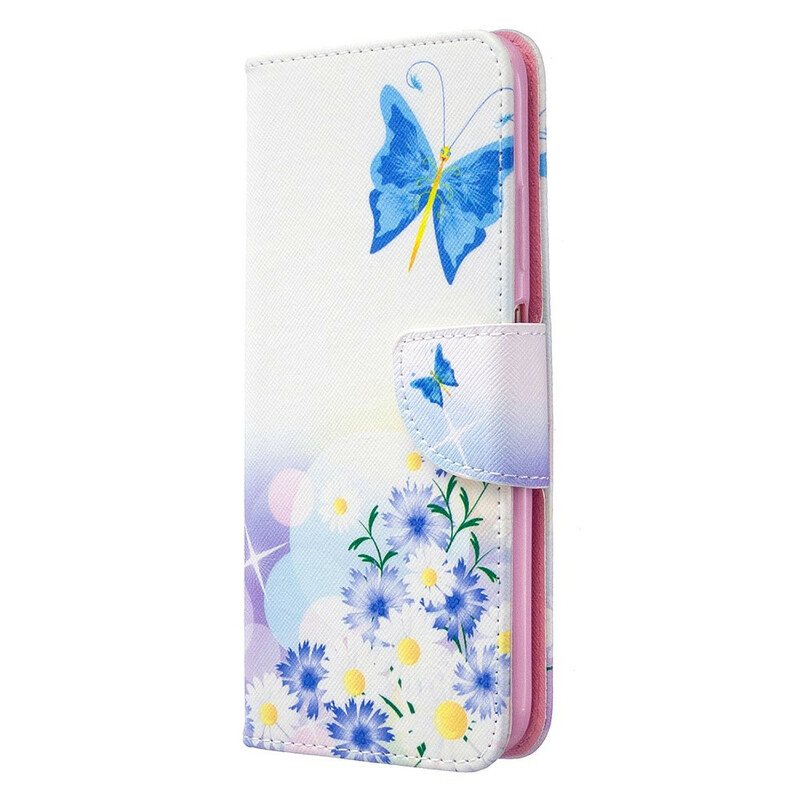 Folio Deksel Til Huawei P40 Lite Malte Sommerfugler Og Blomster