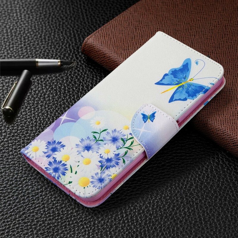 Folio Deksel Til Huawei P40 Lite Malte Sommerfugler Og Blomster