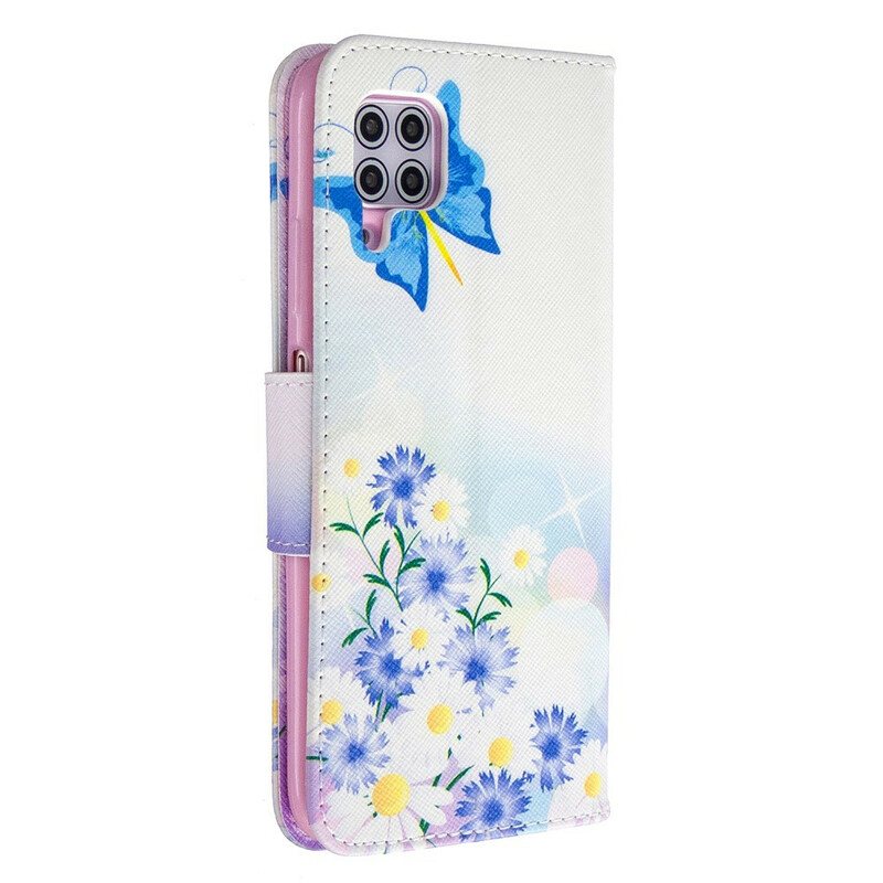 Folio Deksel Til Huawei P40 Lite Malte Sommerfugler Og Blomster