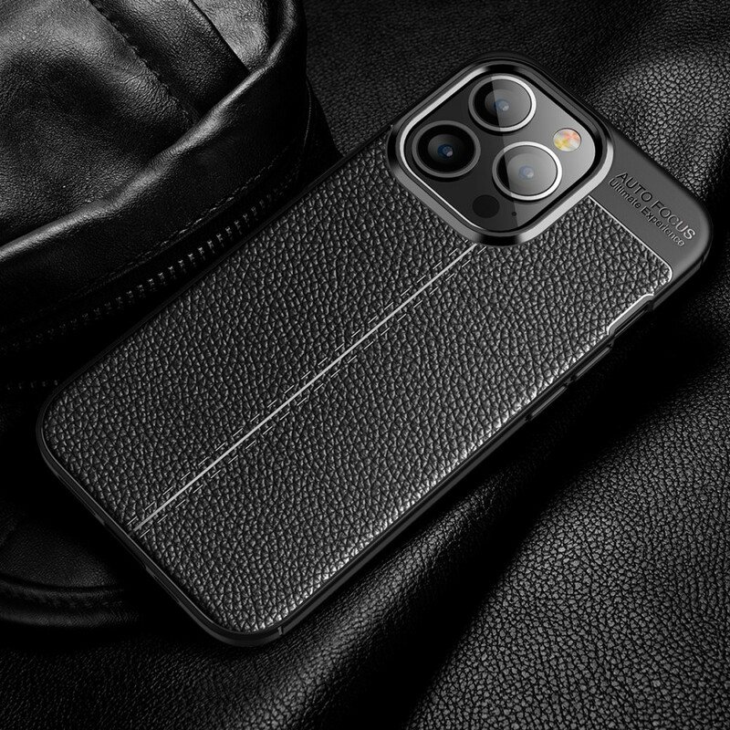 Deksel Til iPhone 13 Pro Dobbel Linje Litchi Leather Effect