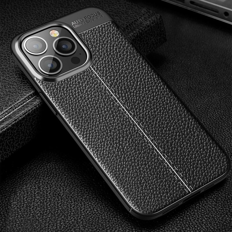 Deksel Til iPhone 13 Pro Dobbel Linje Litchi Leather Effect