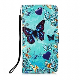 Folio Deksel Til iPhone 13 Pro Med Kjede Elsker Butterflies Strappy