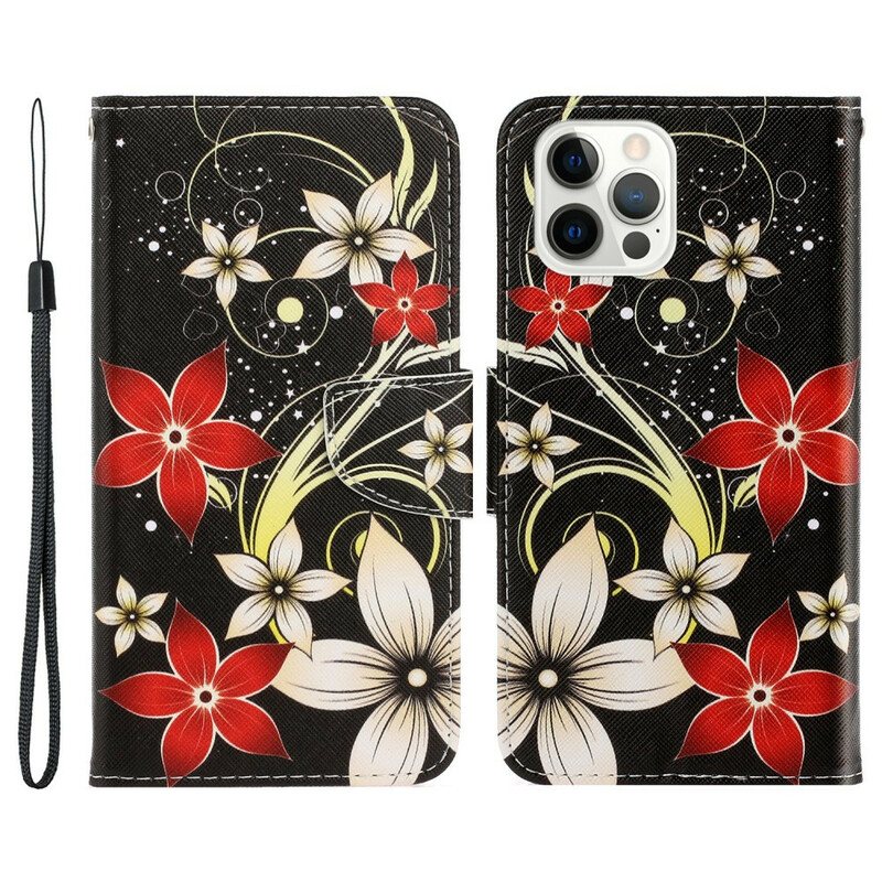 Folio Deksel Til iPhone 13 Pro Med Kjede Fargerike Strappy Blomster