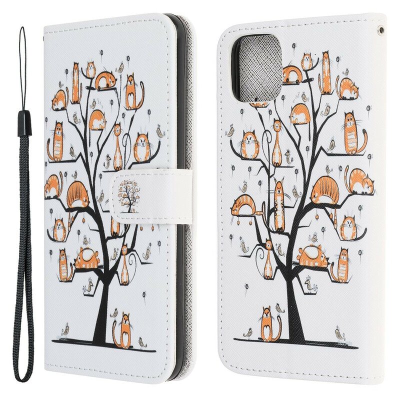 Folio Deksel Til iPhone 13 Pro Med Kjede Funky Cats Med Stropp