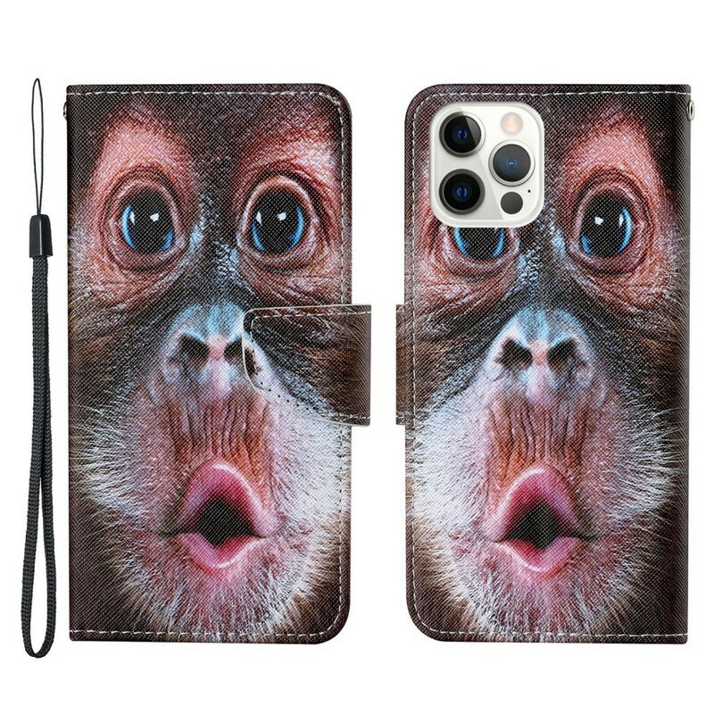 Folio Deksel Til iPhone 13 Pro Med Kjede Thong Monkey