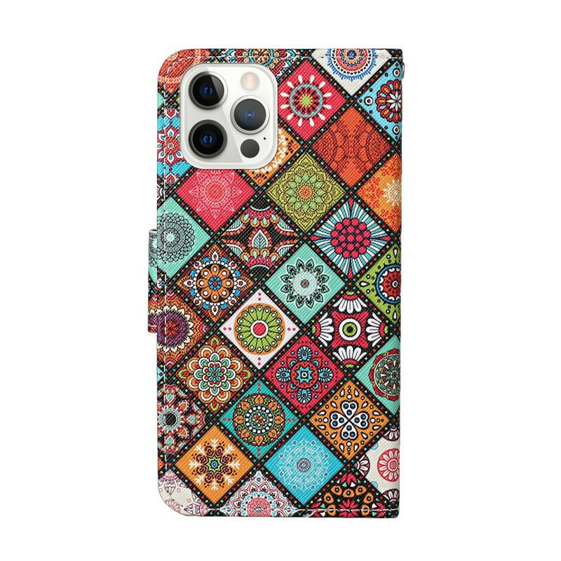 Folio Deksel Til iPhone 13 Pro Patchwork Mandalaer Med Snor