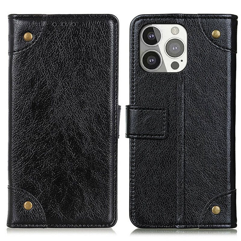 Folio Deksel Til iPhone 13 Pro Stil Nappa Leather Vintage Nagler