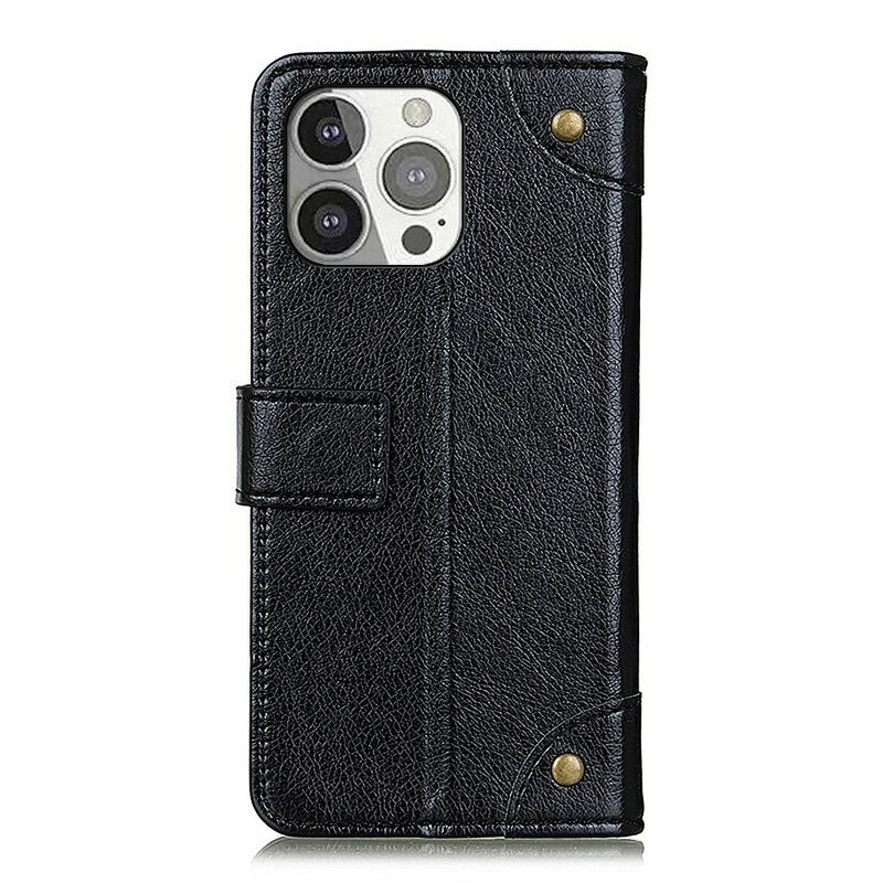 Folio Deksel Til iPhone 13 Pro Stil Nappa Leather Vintage Nagler