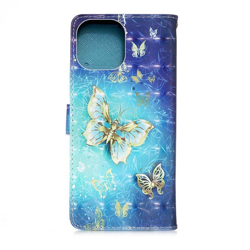 Lærdeksel Til iPhone 13 Pro Golden Butterflies Lanyard