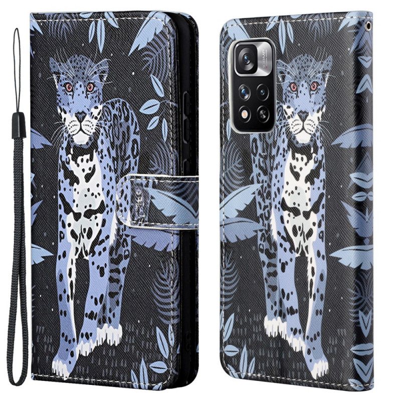 Folio Deksel Til Xiaomi Redmi Note 11 Pro / 11 Pro 5G Med Kjede Strappy Leopard