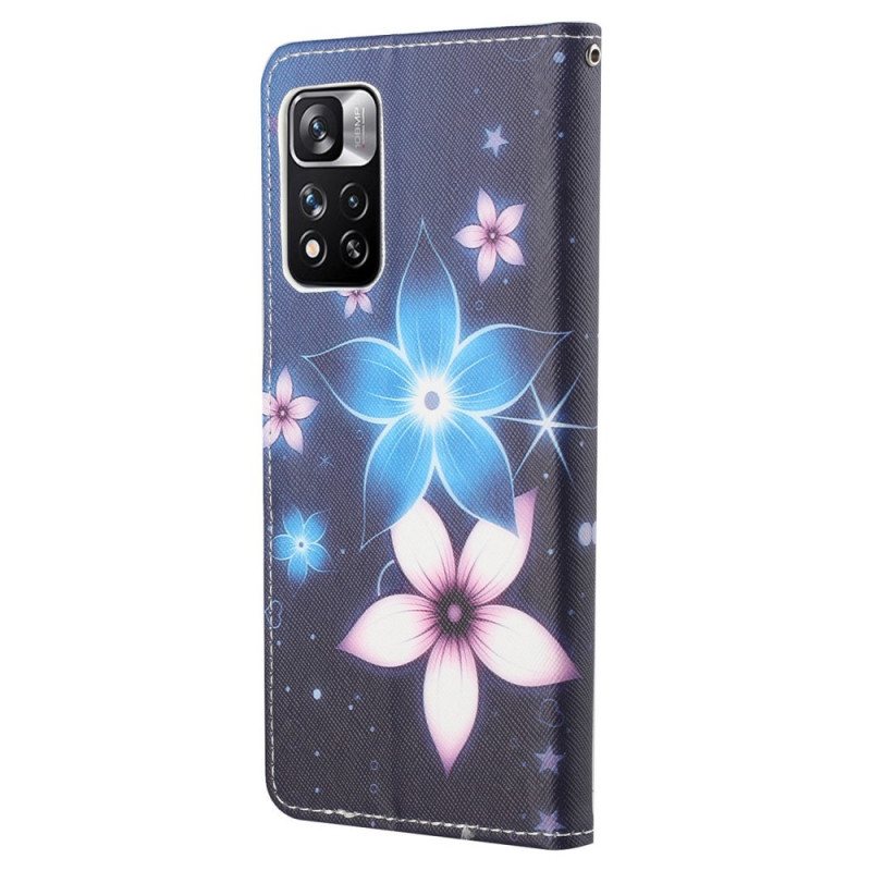 Lærdeksel Til Xiaomi Redmi Note 11 Pro / 11 Pro 5G Med Kjede Lunar Strap Blomster