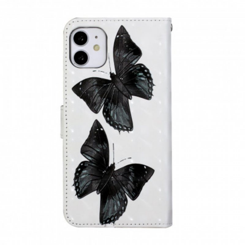 Folio Deksel Til iPhone 11 Med Kjede Butterfly Justerbar Stropp