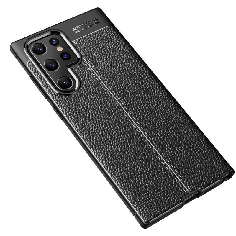 Deksel Til Samsung Galaxy S22 Ultra 5G Dobbel Linje Litchi Leather Effect