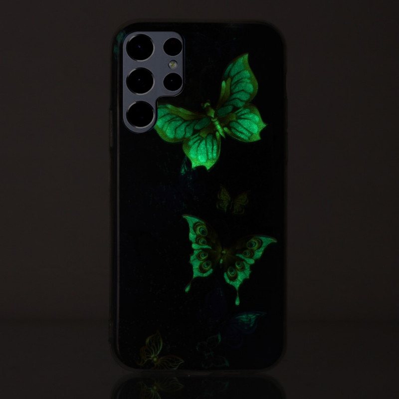 Deksel Til Samsung Galaxy S22 Ultra 5G Fluorescerende Sommerfugler