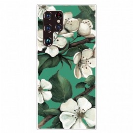 Deksel Til Samsung Galaxy S22 Ultra 5G Malte Hvite Blomster